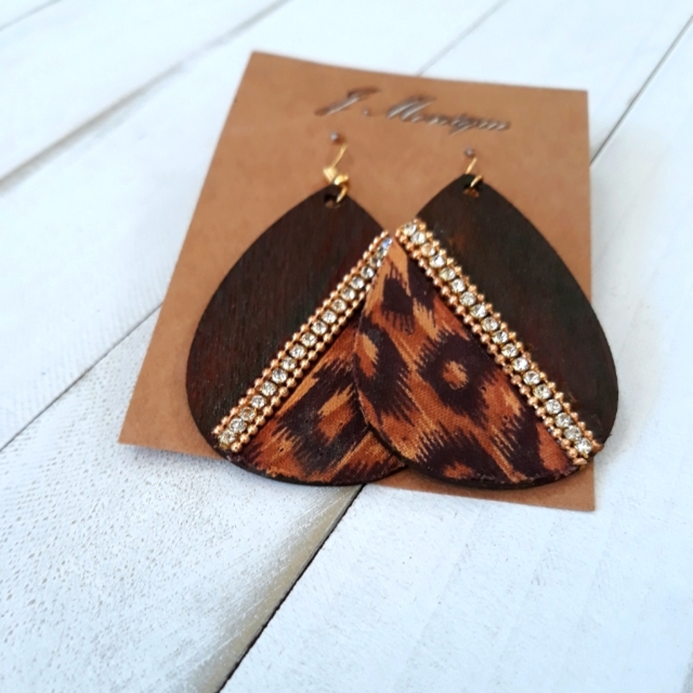 Laser Cut Wood/ Teardrop Cheetah Print Earrings